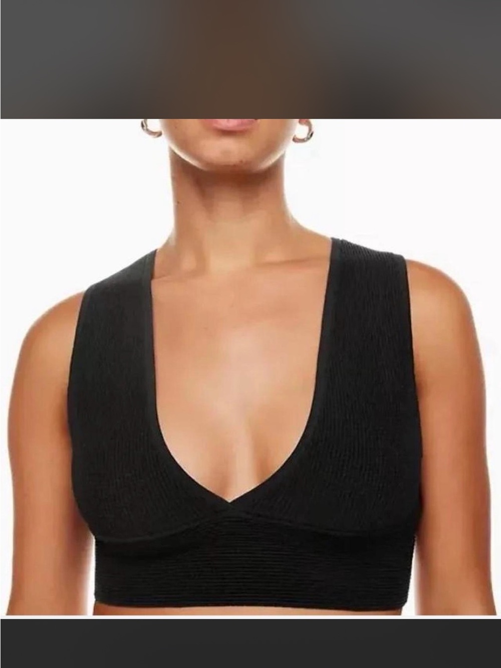 Babaton Black Ribbed V-Neck Crop Bralette